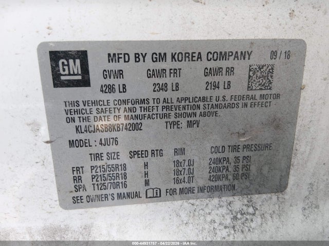Продажа на аукционе авто 2019 Buick Encore Fwd Preferred, vin: KL4CJASB8KB742002, номер лота: 44931757