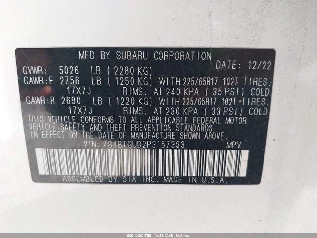 4S4BTGUD2P3157393 Subaru Outback Wilderness