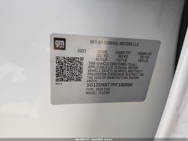 1G1ZD5ST7PF182666 Chevrolet Malibu Fwd 1lt
