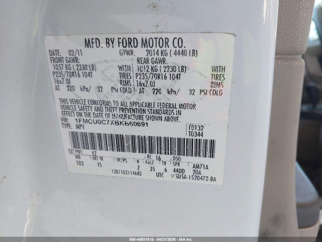 Продажа на аукционе авто 2011 Ford Escape Xls, vin: 1FMCU0C7XBKB60691, номер лота: 44931815