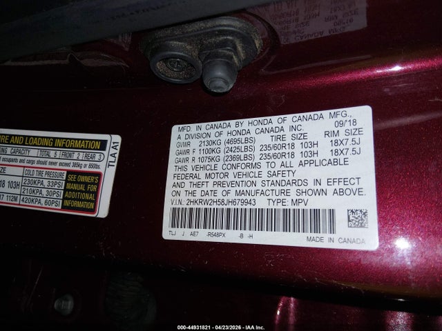 2HKRW2H58JH679943 Honda CR-V EX