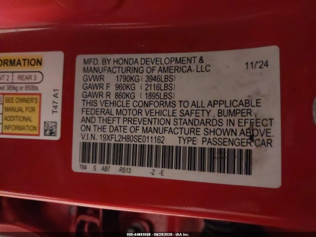 Продажа на аукционе авто 2025 Honda Civic Sedan Sport, vin: 19XFL2H80SE011162, номер лота: 44931828