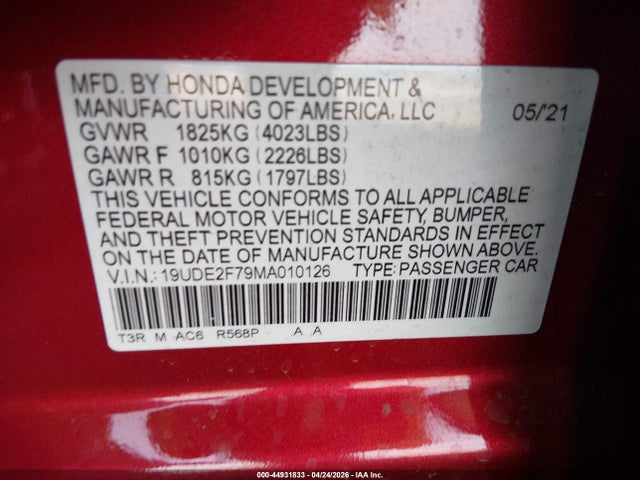 Aukcja sprzedaży 2021 Acura Ilx Premium Package/technology Package, vin: 19UDE2F79MA010126, numer aukcji: 44931833