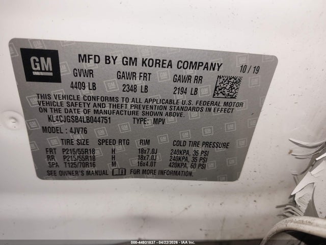 Продажа на аукционе авто 2020 Buick Encore Awd Essence, vin: KL4CJGSB4LB044751, номер лота: 44931837