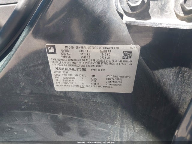 Aukcja sprzedaży 2014 Gmc Terrain Sle-1, vin: 2GKALMEK4E6175402, numer aukcji: 44931836