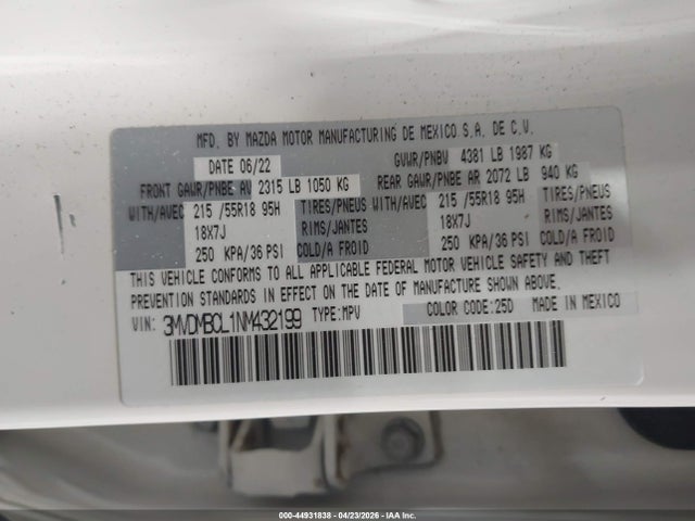 Продажа на аукционе авто 2022 Mazda Cx-30 Preferred, vin: 3MVDMBCL1NM432199, номер лота: 44931838