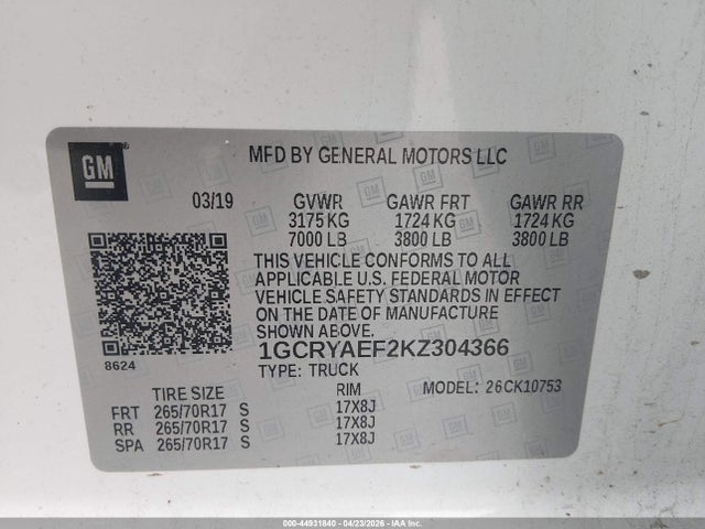 1GCRYAEF2KZ304366 Chevrolet Silverado 1500 Work Truck