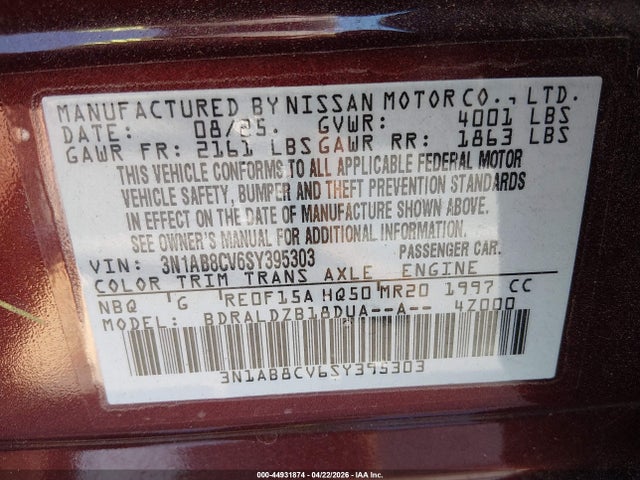 2025 Nissan Sentra Sv მანქანა იყიდება აუქციონზე, vin: 3N1AB8CV6SY395303, აუქციონის ნომერი: 44931874