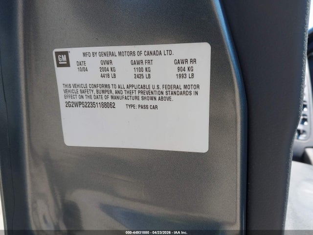 Продажа на аукционе авто 2005 Pontiac Grand Prix, vin: 2G2WP522351188062, номер лота: 44931880