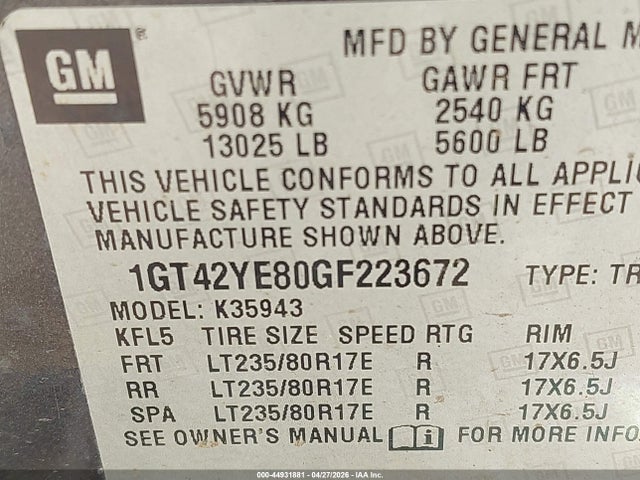 Aukcja sprzedaży 2016 Gmc Sierra 3500hd Denali, vin: 1GT42YE80GF223672, numer aukcji: 44931881
