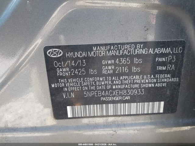 Продаж на аукціоні авто 2014 Hyundai Sonata Gls, vin: 5NPEB4ACXEH830933, номер лоту: 44931886