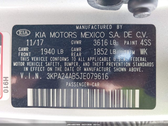 Продаж на аукціоні авто 2018 Kia Rio Lx, vin: 3KPA24AB5JE079616, номер лоту: 44931906