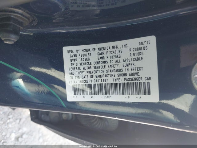 Auction sale of the 2016 Honda Accord Lx, vin: 1HGCR2F31GA015967, lot number: 44931925
