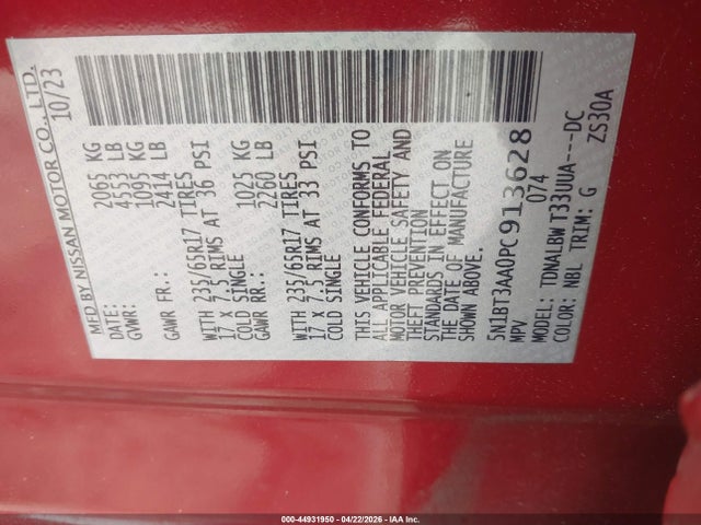 Продажа на аукционе авто 2023 Nissan Rogue S Fwd, vin: 5N1BT3AA0PC913628, номер лота: 44931950
