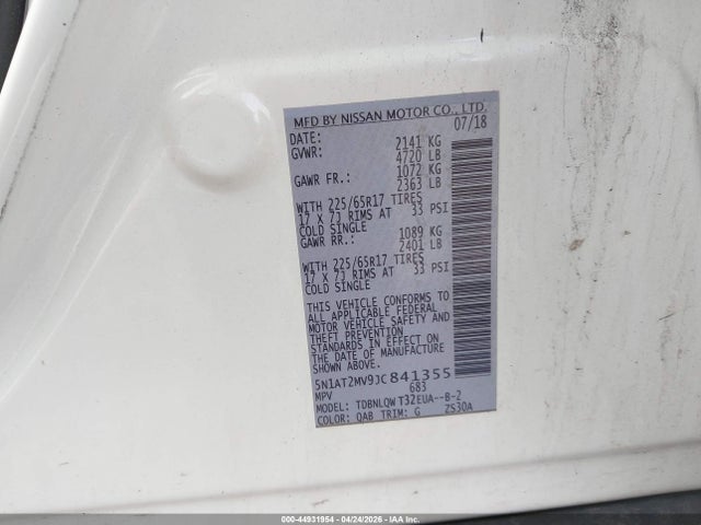 Aukcja sprzedaży 2018 Nissan Rogue Sv, vin: 5N1AT2MV9JC841355, numer aukcji: 44931954