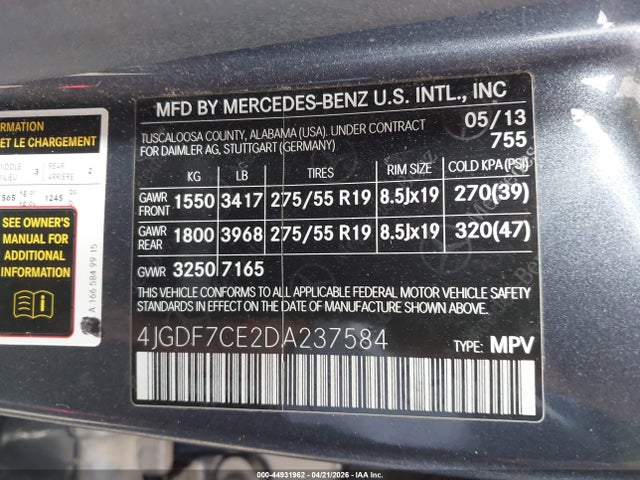 Продажа на аукционе авто 2013 Mercedes-benz Gl 450 4matic, vin: 4JGDF7CE2DA237584, номер лота: 44931962