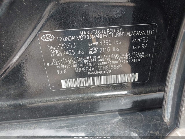 Продаж на аукціоні авто 2014 Hyundai Sonata Gls, vin: 5NPEB4AC5EH815689, номер лоту: 44931965