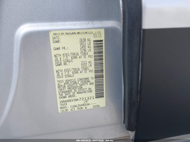 2013 Nissan Frontier Sv მანქანა იყიდება აუქციონზე, vin: 1N6AD0EV3DN721321, აუქციონის ნომერი: 44932019