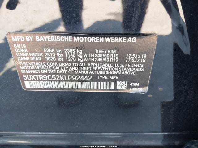 Aukcja sprzedaży 2019 Bmw X3 Xdrive30i, vin: 5UXTR9C52KLP92442, numer aukcji: 44932047