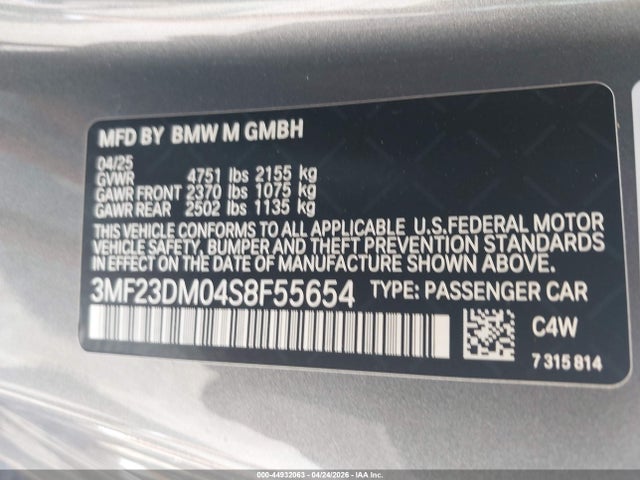 Aukcja sprzedaży 2025 Bmw M2, vin: 3MF23DM04S8F55654, numer aukcji: 44932063