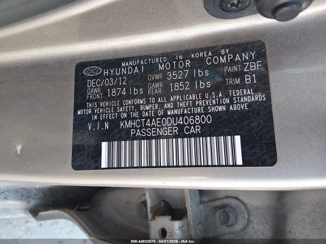 Продаж на аукціоні авто 2013 Hyundai Accent Gls, vin: KMHCT4AE0DU406800, номер лоту: 44932075