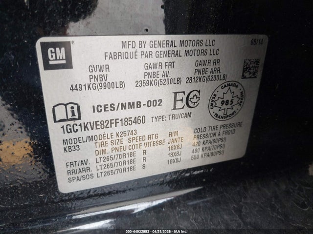 1GC1KVE82FF185460 Chevrolet Silverado 2500hd Lt