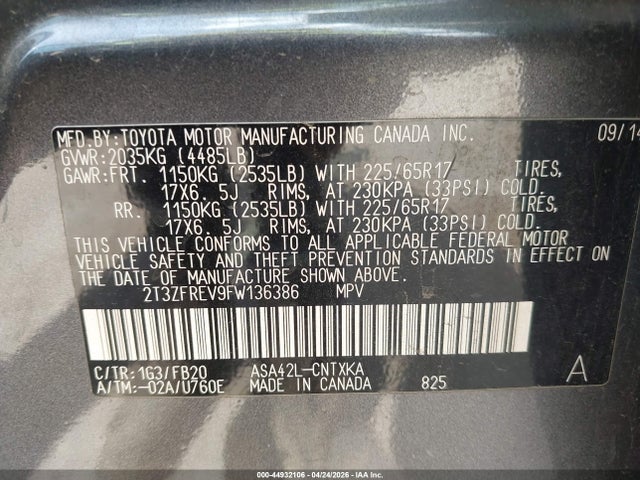 Aukcja sprzedaży 2015 Toyota Rav4 Le, vin: 2T3ZFREV9FW136386, numer aukcji: 44932106