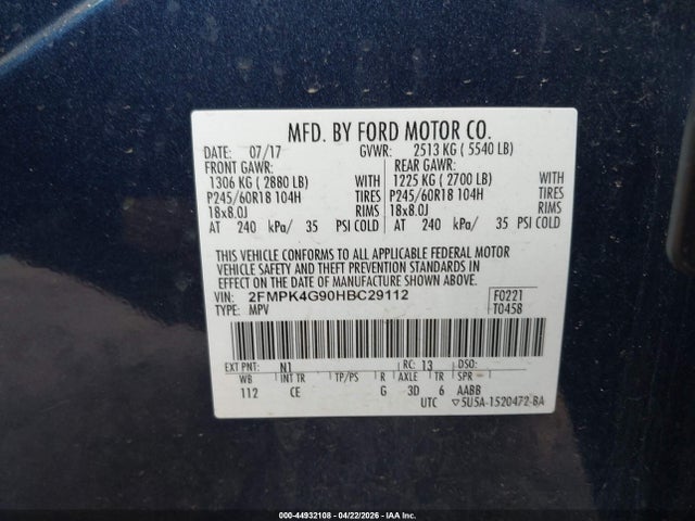 Ford EDGE SE 2017 2FMPK4G90HBC29112 Image 9
