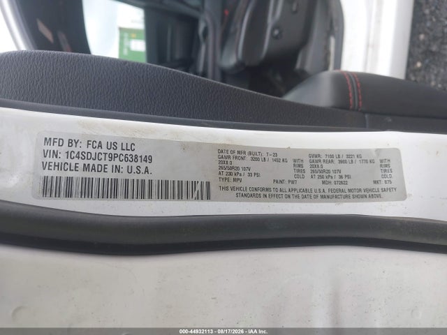 Продажа на аукционе авто 2023 Dodge Durango R/t Plus Awd, vin: 1C4SDJCT9PC638149, номер лота: 44932113