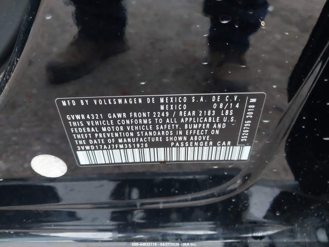 Aukcja sprzedaży 2015 Volkswagen Jetta 1.8t Se, vin: 3VWD17AJ7FM351926, numer aukcji: 44932116