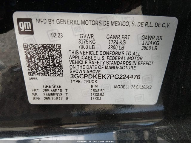 Продаж на аукціоні авто 2023 Chevrolet Silverado 1500 4wd  Short Bed Lt With 2fl, vin: 3GCPDKEK7PG224476, номер лоту: 44932123