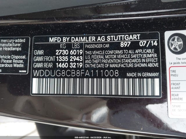 44932144 :رقم المزاد ، WDDUG8CB8FA111008 vin ، 2015 Mercedes-benz S 550 مزاد بيع