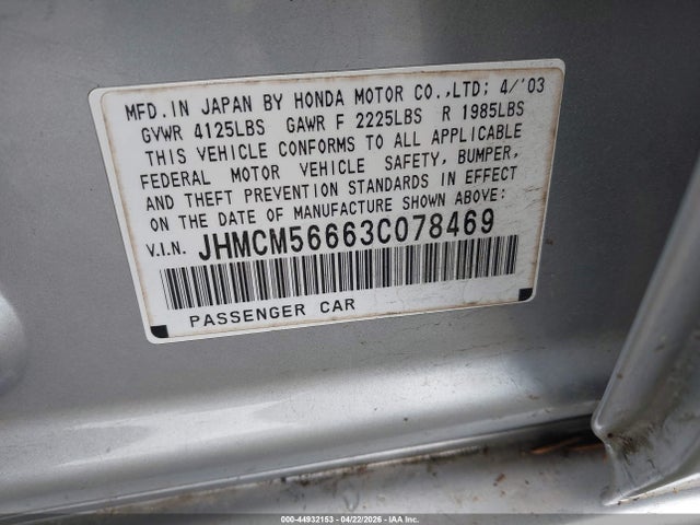 Aukcja sprzedaży 2003 Honda Accord 2.4 Ex, vin: JHMCM56663C078469, numer aukcji: 44932153