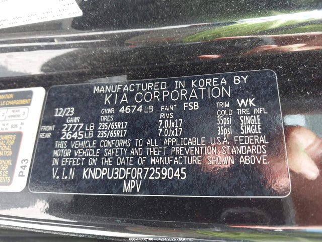 44932168 :رقم المزاد ، KNDPU3DF0R7259045 vin ، 2024 Kia Sportage Lx مزاد بيع