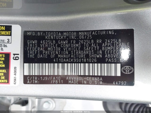 Продажа на аукционе авто 2025 Toyota Camry Le, vin: 4T1DAACK9SU181026, номер лота: 44932175