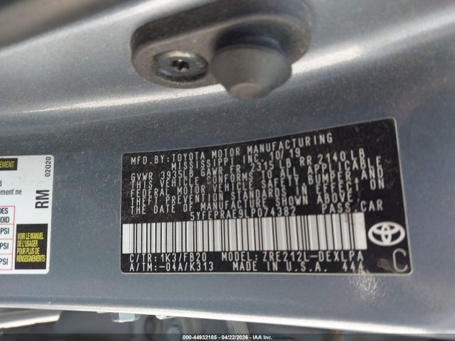 5YFEPRAE9LP074382 Toyota COROLLA LE