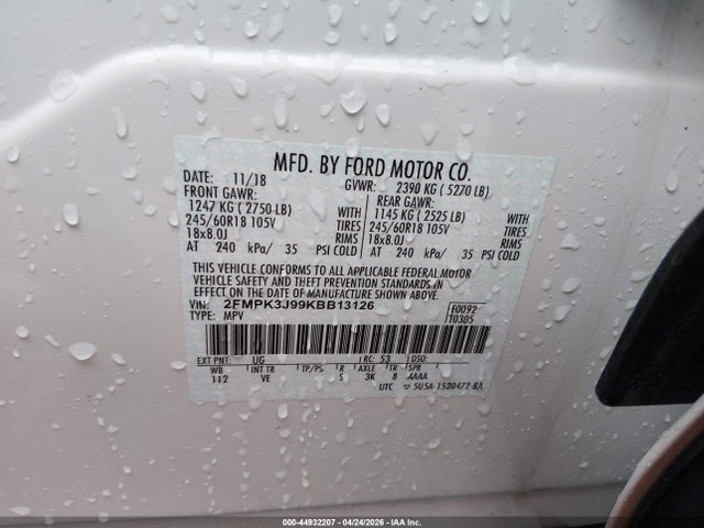 Aukcja sprzedaży 2019 Ford Edge Sel, vin: 2FMPK3J99KBB13126, numer aukcji: 44932207