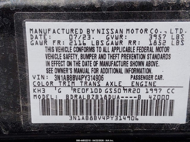 Nissan Sentra S Xtronic Cvt 2023 3N1AB8BV4PY314906 Image 9