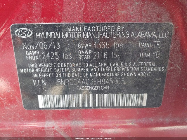 Продаж на аукціоні авто 2014 Hyundai Sonata Limited, vin: 5NPEC4AC3EH845965, номер лоту: 44932236