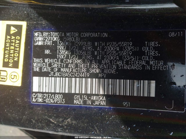 Aukcja sprzedaży 2012 Lexus Rx 450h, vin: JTJBC1BA5C2424419, numer aukcji: 44932241
