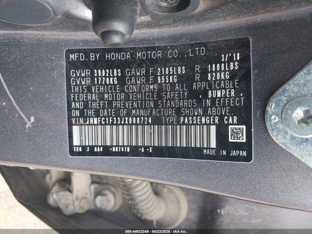 Honda Civic Ex-t 2018 JHMFC1F33JX008724 Image 9