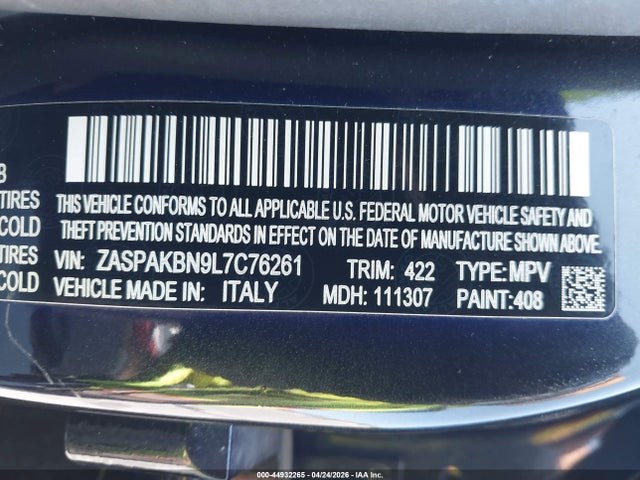 2020 Alfa Romeo Stelvio Ti Sport Awd მანქანა იყიდება აუქციონზე, vin: ZASPAKBN9L7C76261, აუქციონის ნომერი: 44932265