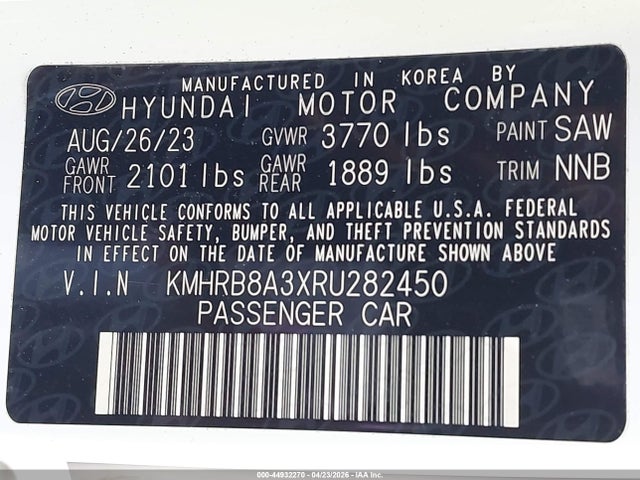 Продаж на аукціоні авто 2024 Hyundai Venue Se, vin: KMHRB8A3XRU282450, номер лоту: 44932270