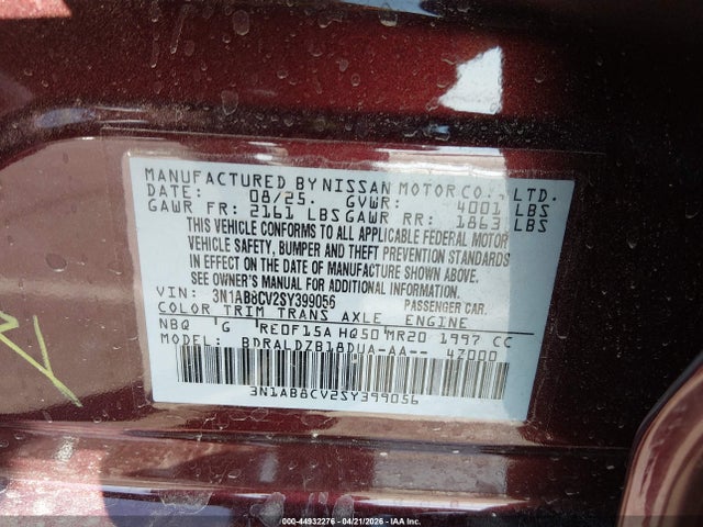3N1AB8CV2SY399056 Nissan SENTRA SV