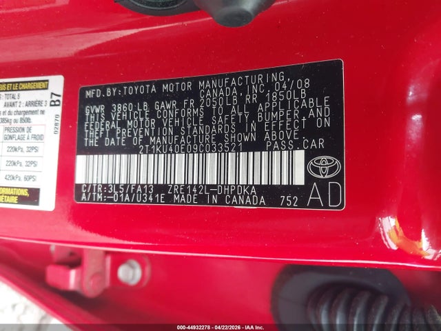 Продажа на аукционе авто 2009 Toyota Matrix, vin: 2T1KU40E09C033521, номер лота: 44932278