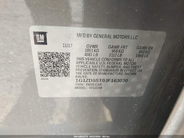 44932279 :رقم المزاد ، 1G1ZD5ST0JF163030 vin ، 2018 Chevrolet Malibu Lt مزاد بيع