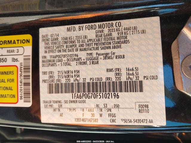 Aukcja sprzedaży 2015 Ford Fusion S, vin: 1FA6P0G70F5102196, numer aukcji: 44932282