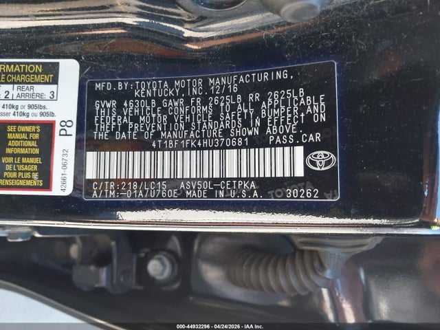 Продаж на аукціоні авто 2017 Toyota Camry Xse, vin: 4T1BF1FK4HU370681, номер лоту: 44932296