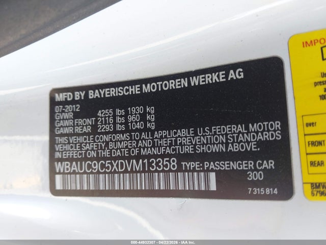 Aukcja sprzedaży 2013 Bmw 135i, vin: WBAUC9C5XDVM13358, numer aukcji: 44932307