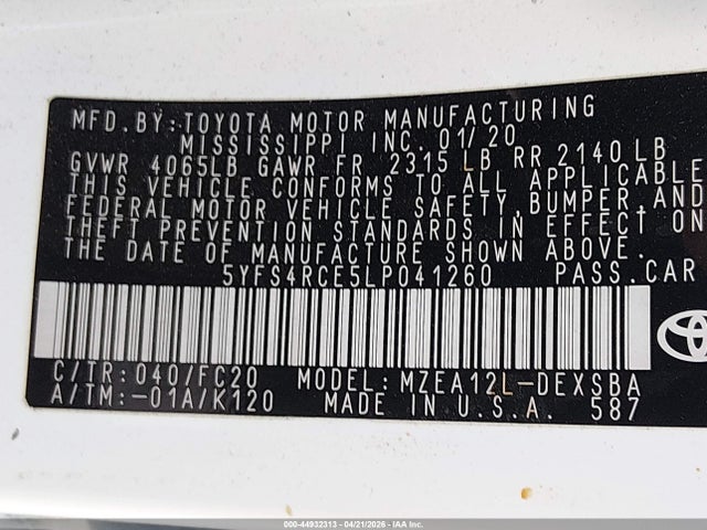 Toyota COROLLA SE 2020 5YFS4RCE5LP041260 Image 9
